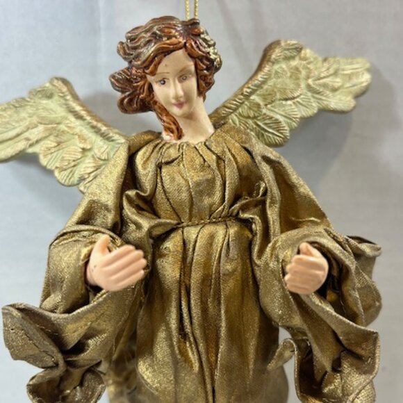 VTG Red Haired Guardian Angel Gold Gown Hanging Holiday Christmas Ornament 6" - Picture 2 of 13